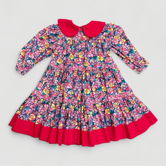 RARE Vintage Petals San Francisco Corduroy Floral Dress with Red Collar - Size 6 - Picture 7 of 7